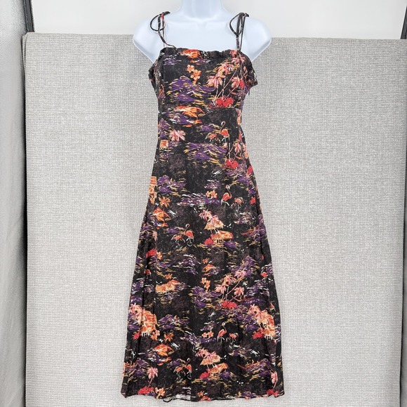 Free People Dresses & Skirts - Free People Dress Womens 4 Black Flamingo Tropical Linen Maxi Strappy Open‎ Back